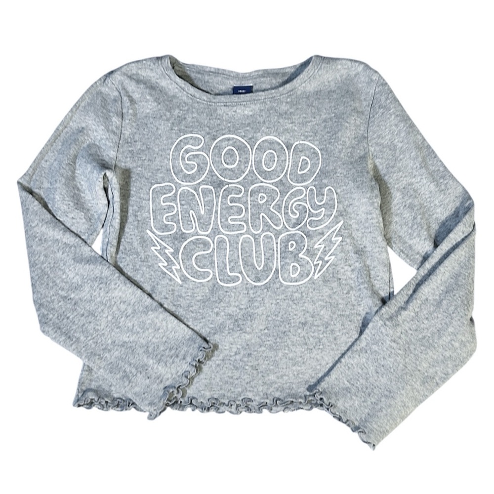 Girls Med/8 Graphic Rib-Knit Lettuce-Edge T-
Shirt - Good Energy Club Old Navy